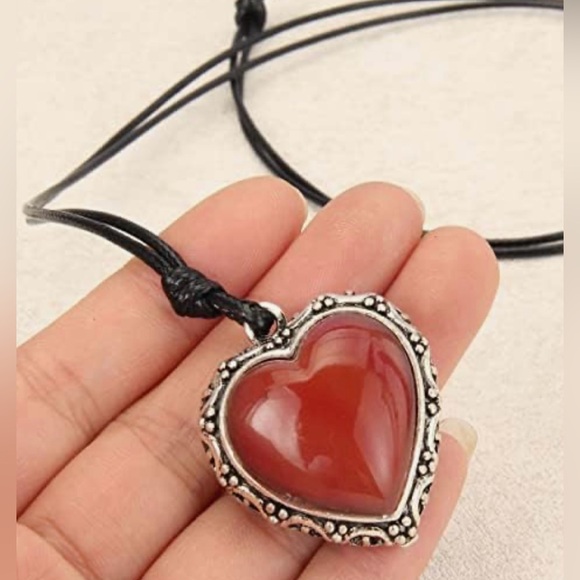Red Heart Boho Vintage Inspired Love Necklace - Picture 2 of 9